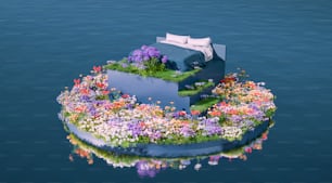 un letto galleggiante fatto di fiori nell'acqua