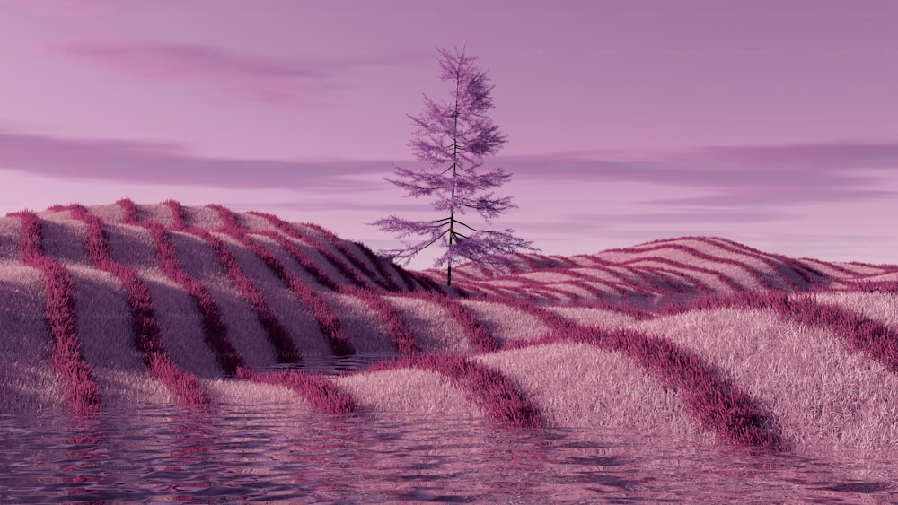 a digital painting of a tree in the middle of a field