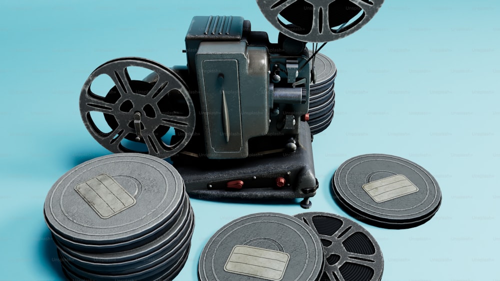 a bunch of film reels sitting next to each other