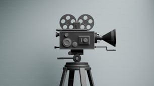 삼각대에 놓인 구식 영화 카메라