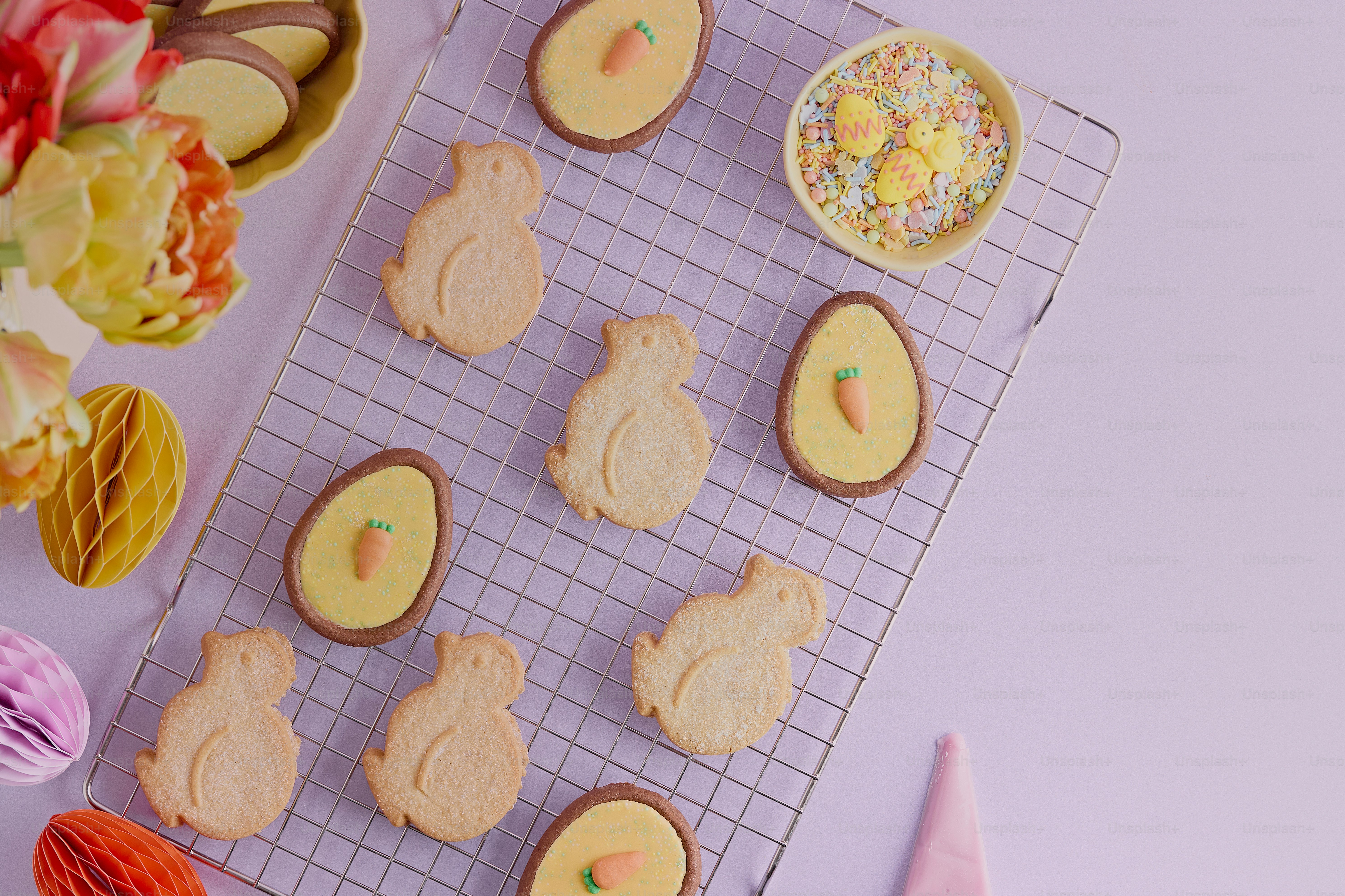 A tray of decorated cookies on a cooling rack photo – Easter Image on ...