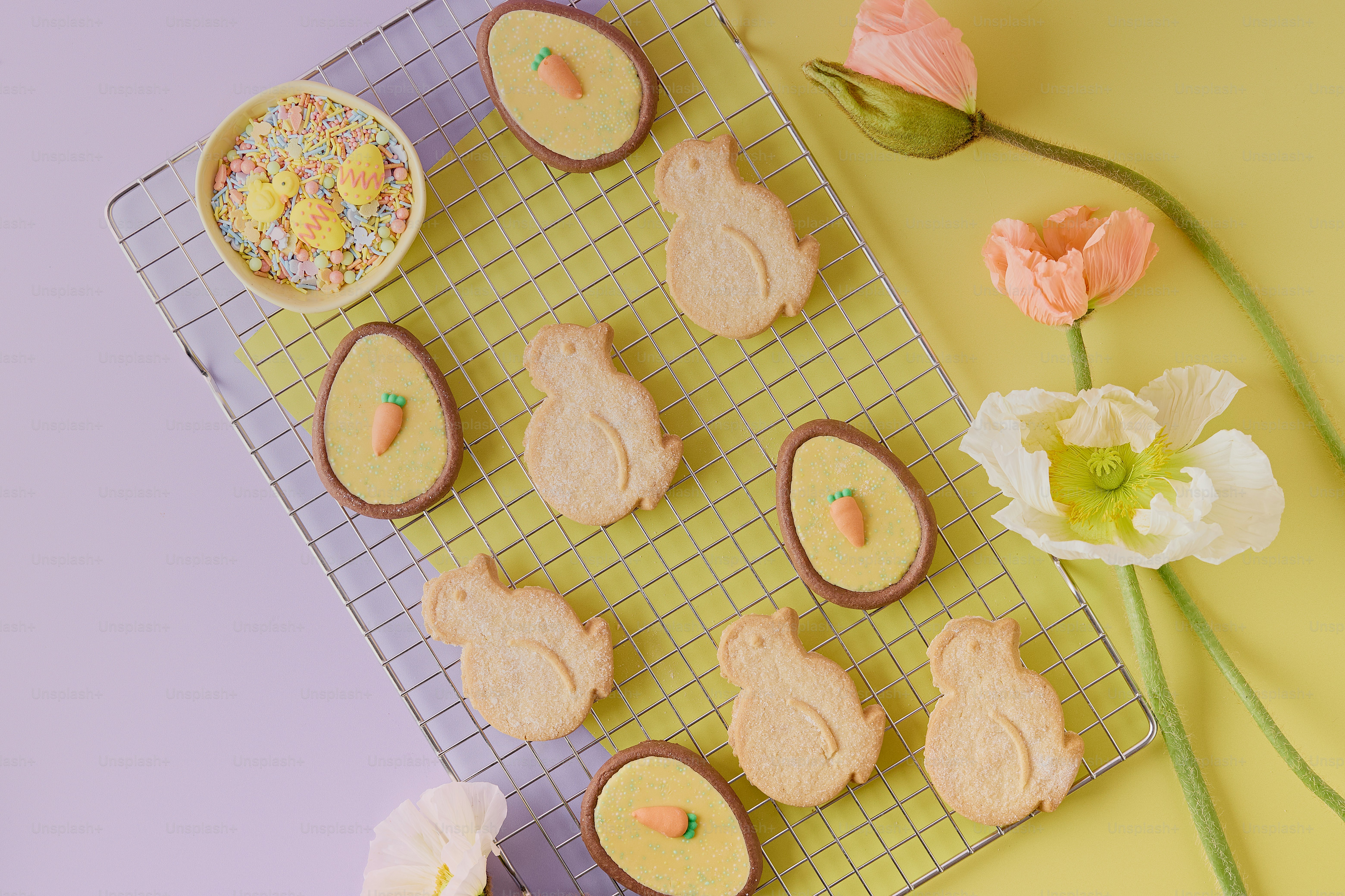 A tray of decorated cookies on a cooling rack photo – Easter Image on ...