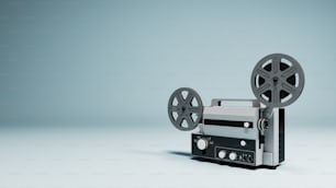 un proyector de películas anticuado sobre un fondo blanco