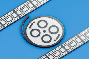 a close up of a film strip with a logo on it