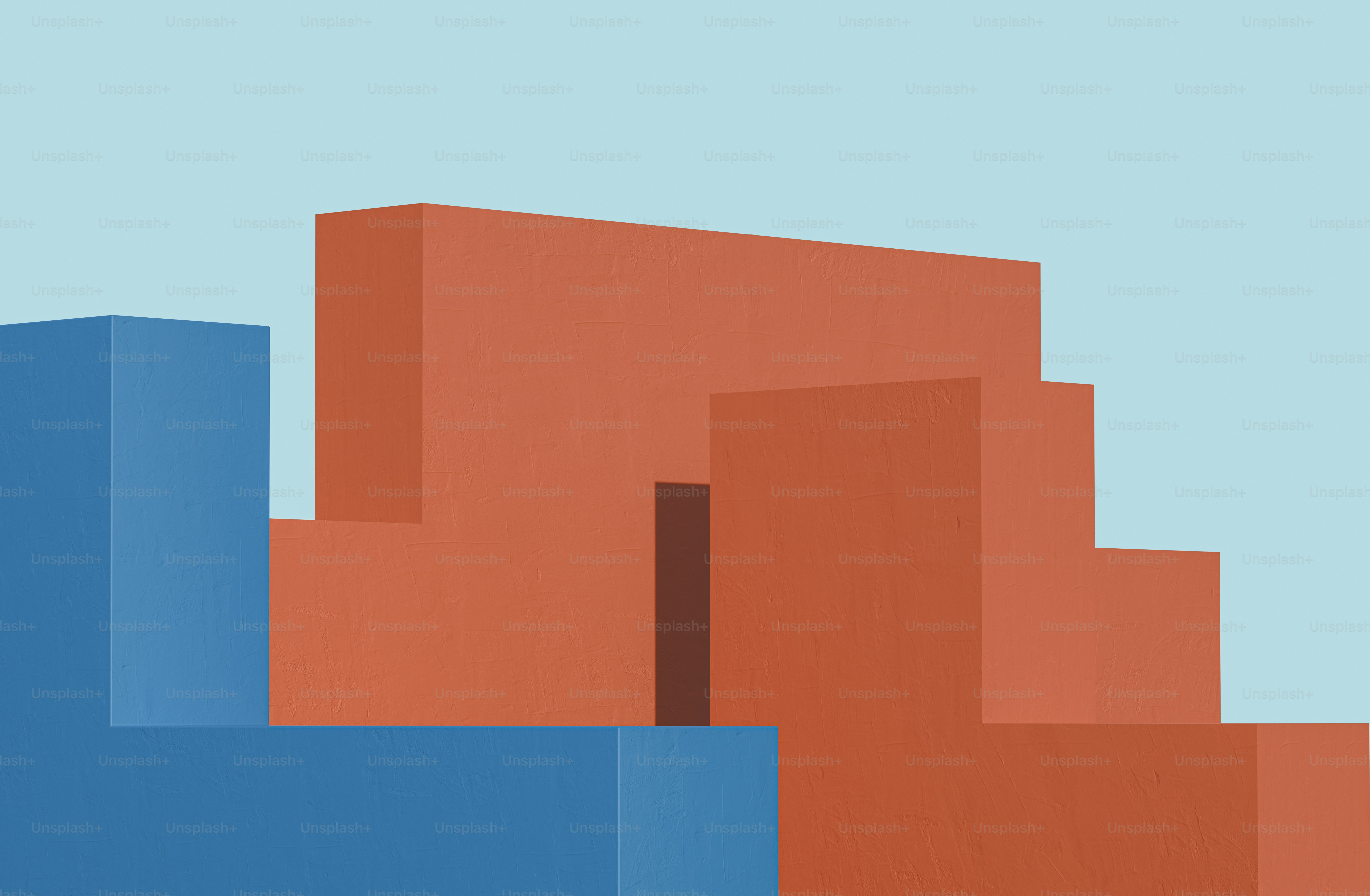 a painting of a building with a blue sky in the background