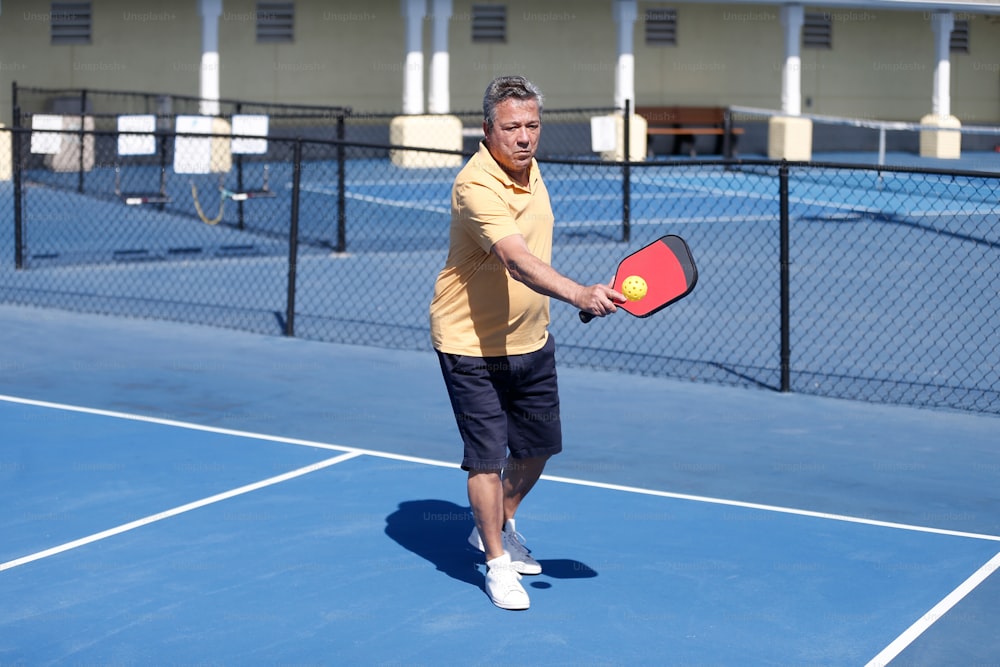 a man holding a tennis racquet on a tennis court