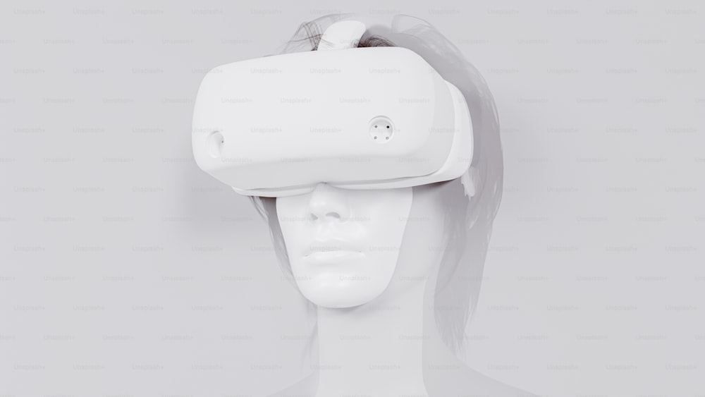 une tête de mannequin blanc portant un casque de réalité virtuelle