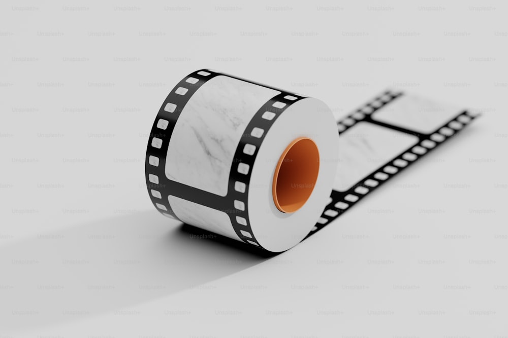 a roll of toilet paper with a film strip on it
