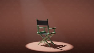 uma cadeira verde sentada em cima de um chão marrom