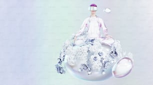 a woman sitting on top of a crystal ball