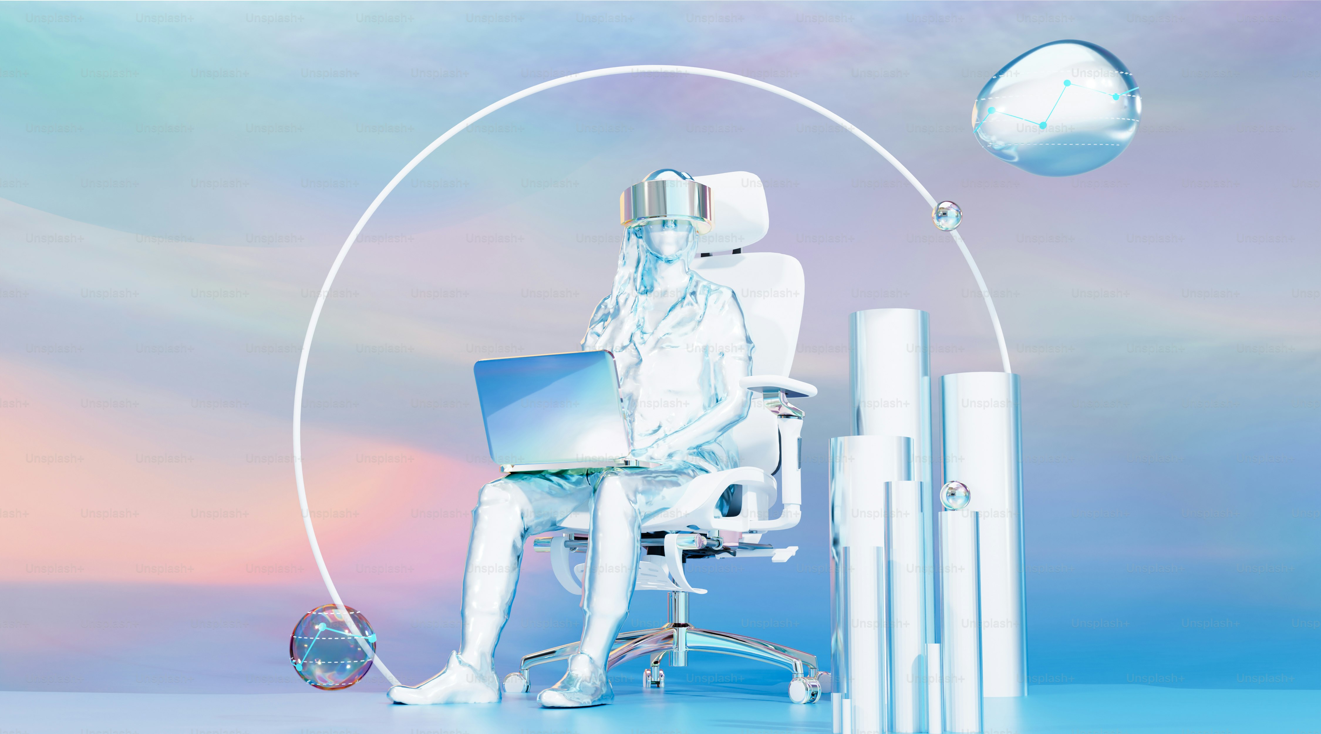 a person sitting in a chair with a laptop