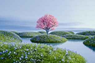 a painting of a tree in the middle of a field