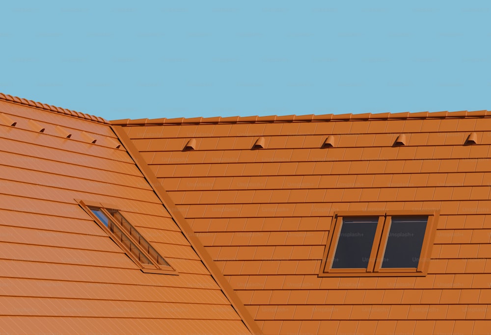 um pássaro está empoleirado no telhado de um prédio