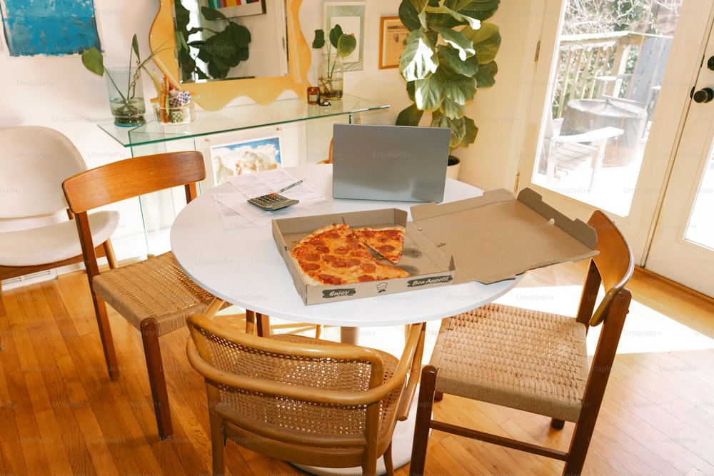 a pizza sitting on top of a pizza box on top of a table