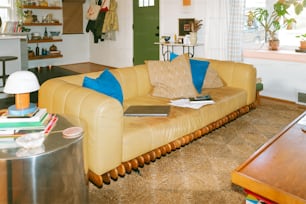 a living room with a couch and a coffee table