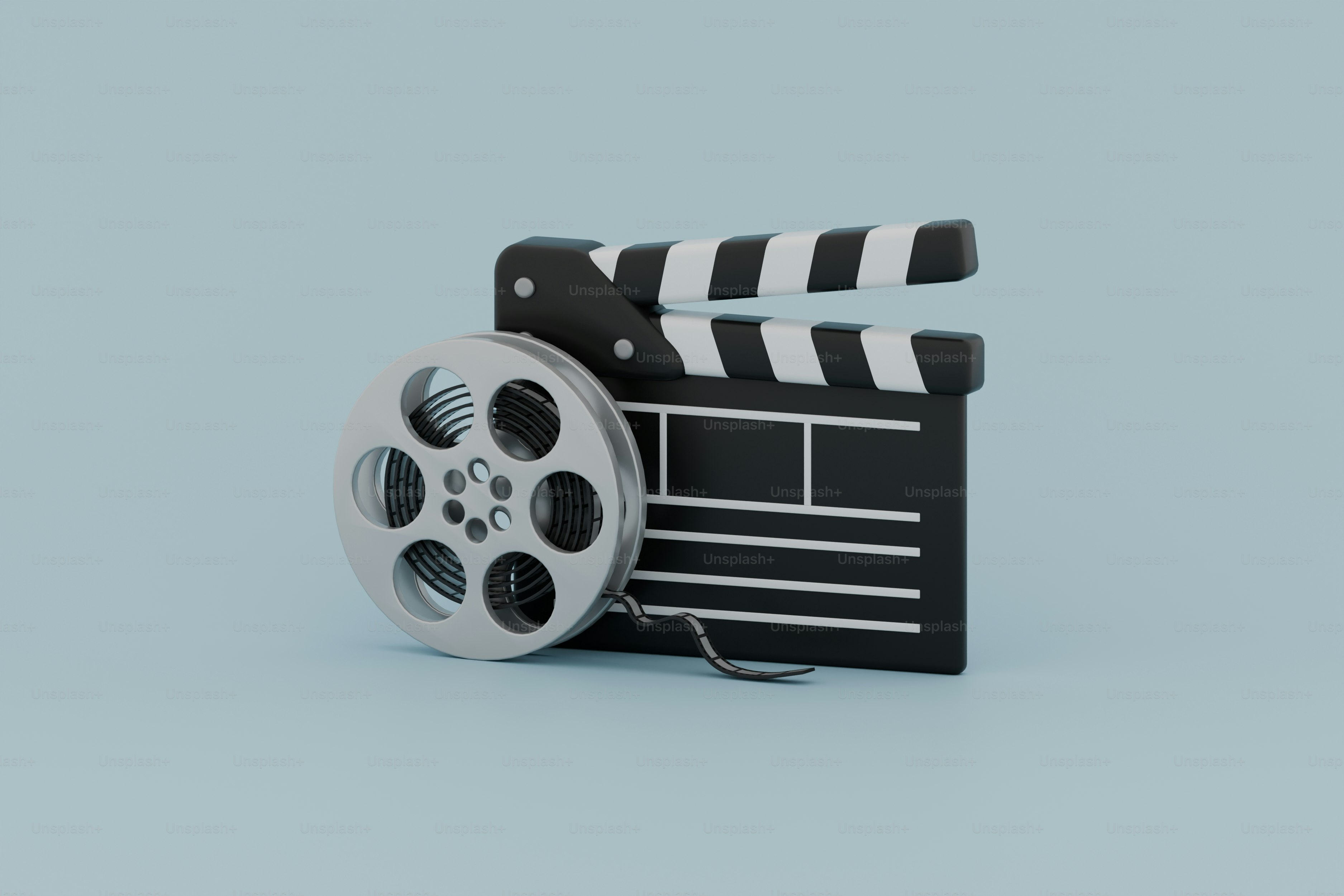 Clapperboard with Film Reel. 3D Render.