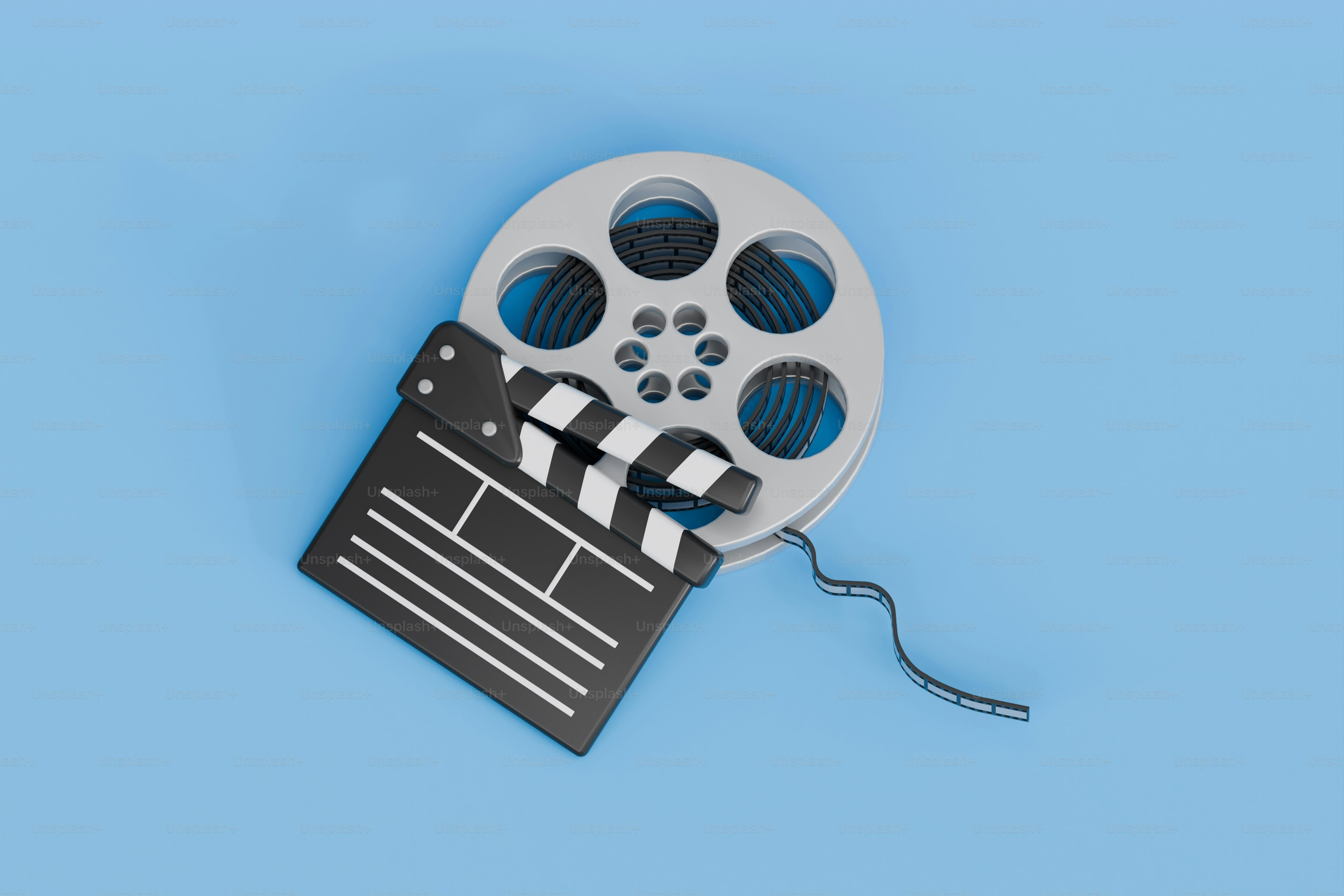 Film Reel with Clapperboard. 3D Render.