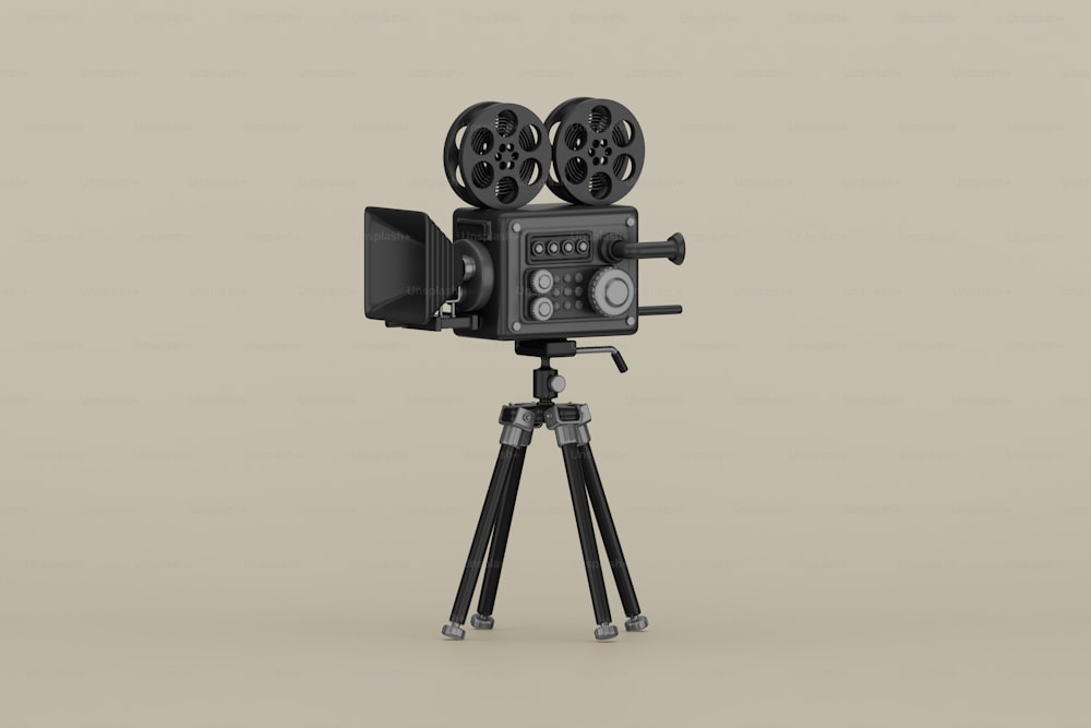 una cámara de cine anticuada en un trípode