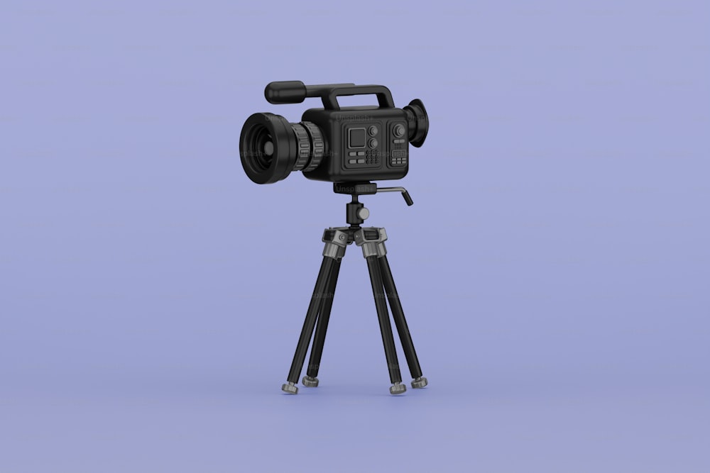 a camera on a tripod on a blue background