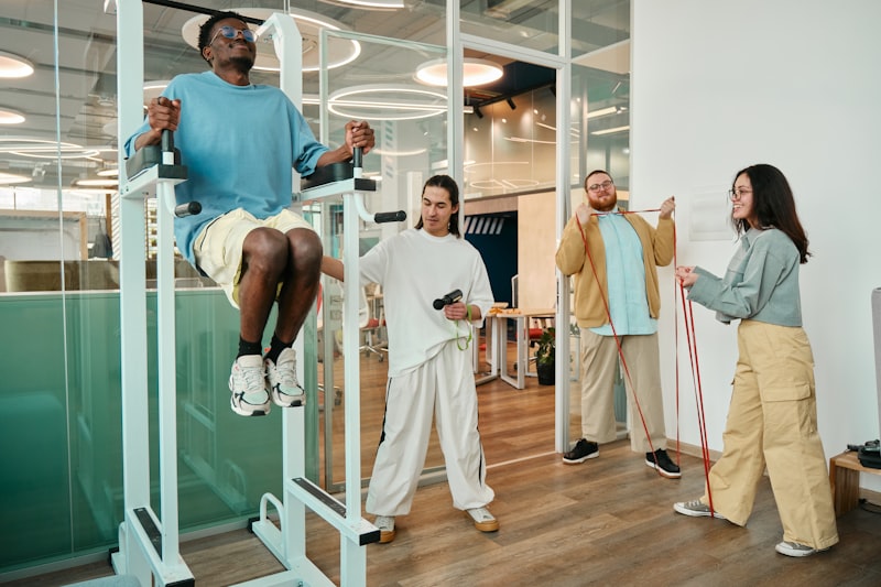 Compact office gym layout with equipment and mirrors