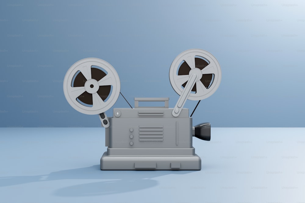 un proyector de películas anticuado sobre un fondo azul