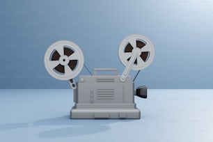 un proiettore cinematografico vecchio stile su uno sfondo blu