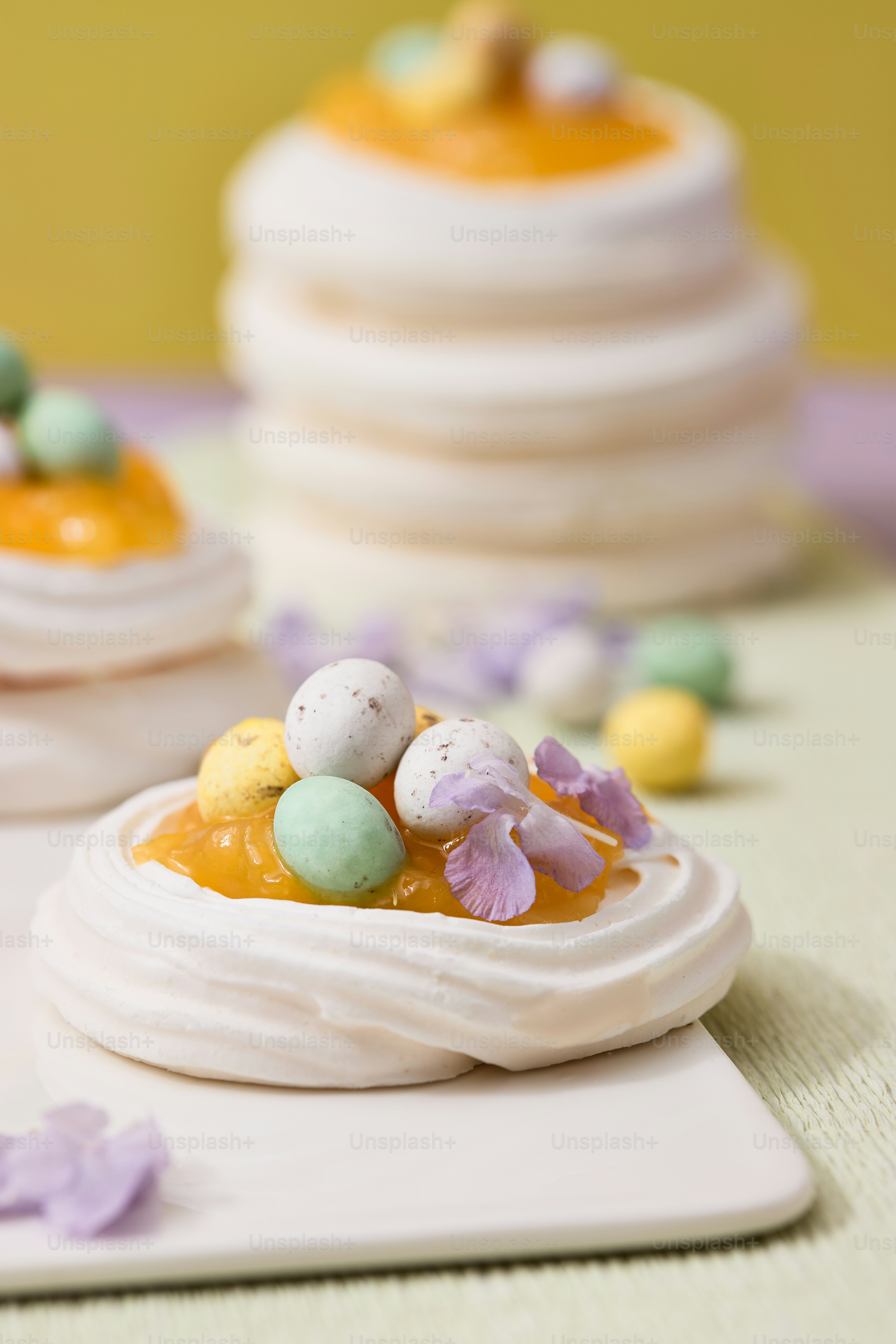 a plate with a cake on top of it