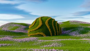 une colline verdoyante couverte d’herbe et de fleurs