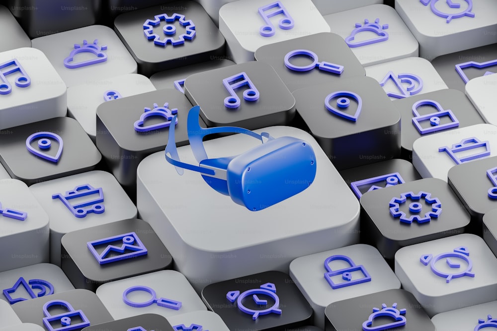 una tastiera del computer con un mucchio di simboli blu su di essa