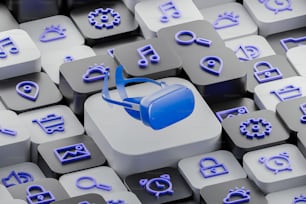 un teclado de computadora con un montón de símbolos azules