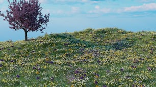 a painting of a tree on top of a hill