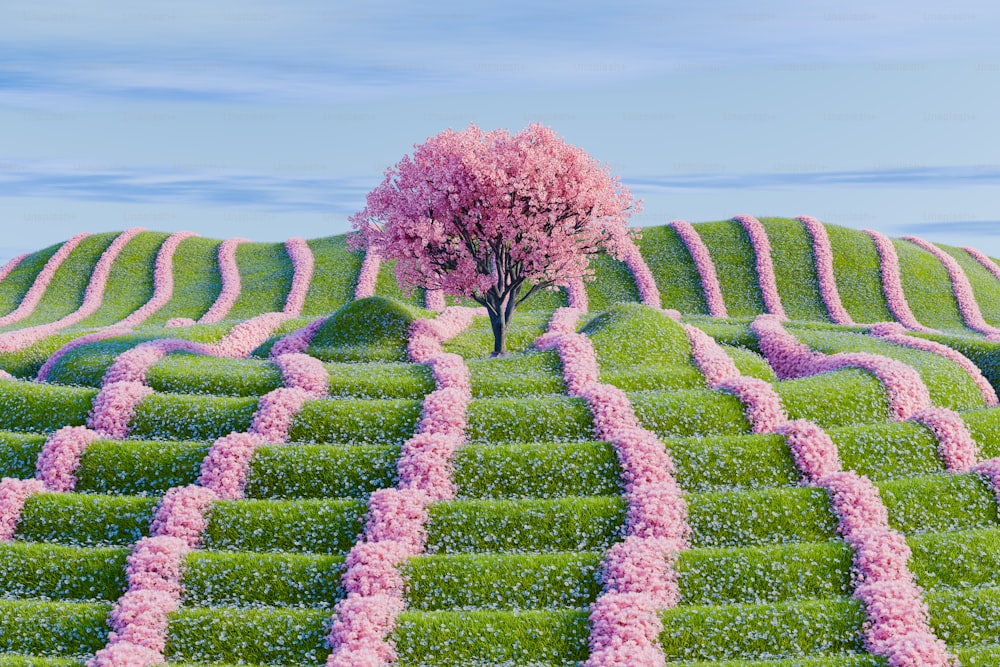 a painting of a tree in the middle of a field