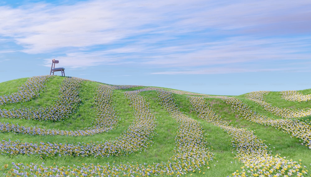 uma pintura de uma pessoa em pé no topo de uma colina