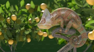 a close up of a chamelon on a tree branch