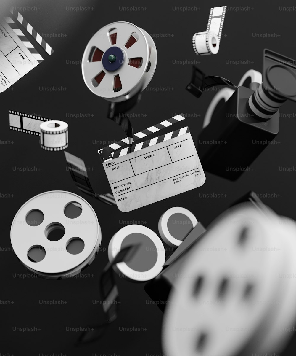 una foto in bianco e nero di un set cinematografico