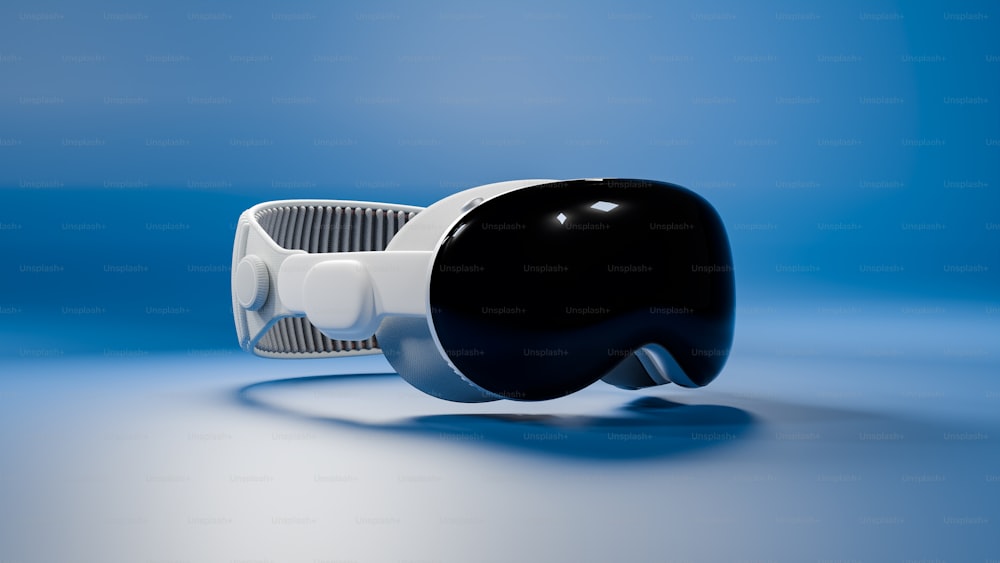 a black and white object on a blue background