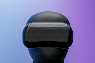 un robot noir avec un fond bleu et violet