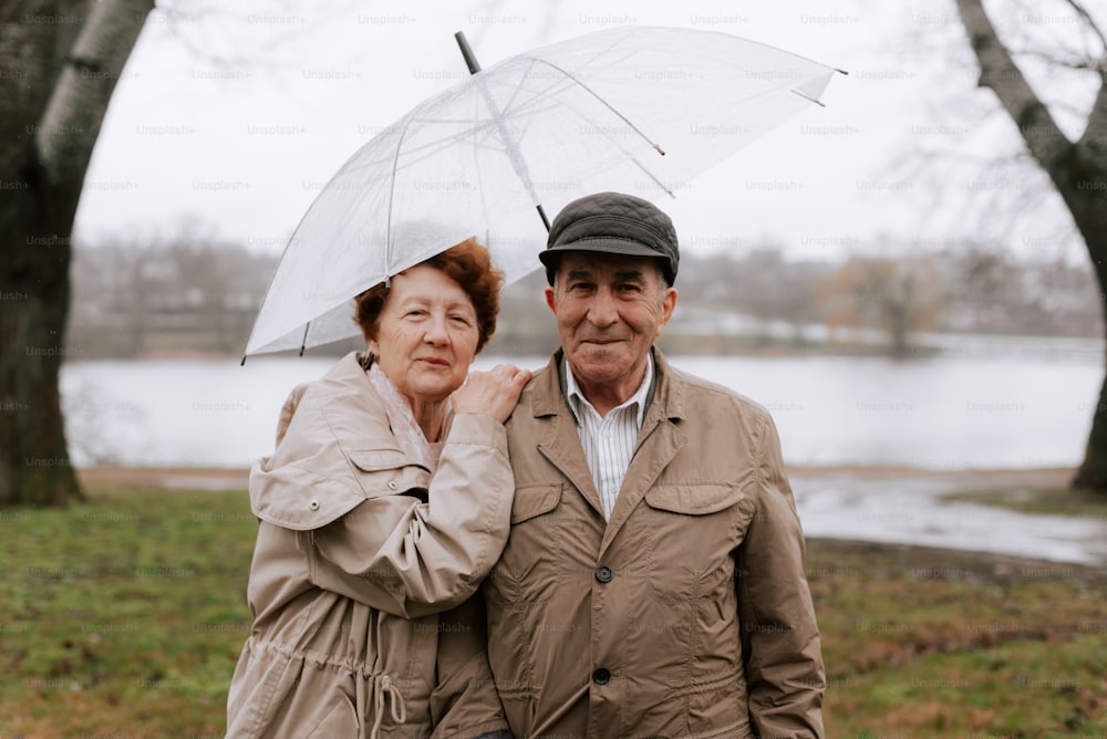 a man and a woman standing under an umbrella