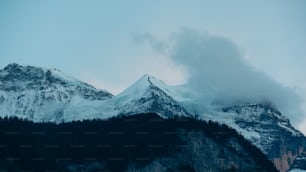 a mountain covered in snow with a cloud in the sky