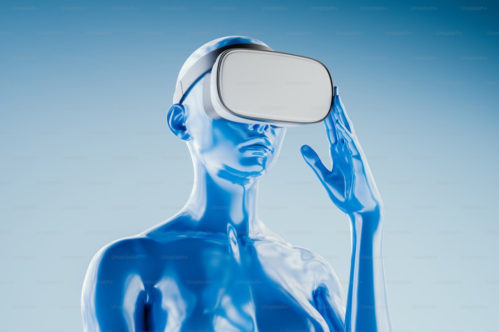 un homme bleu avec un miroir sur la tête