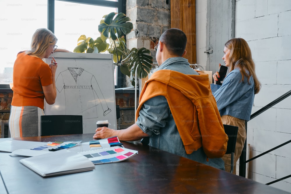 a group of people sitting around a table