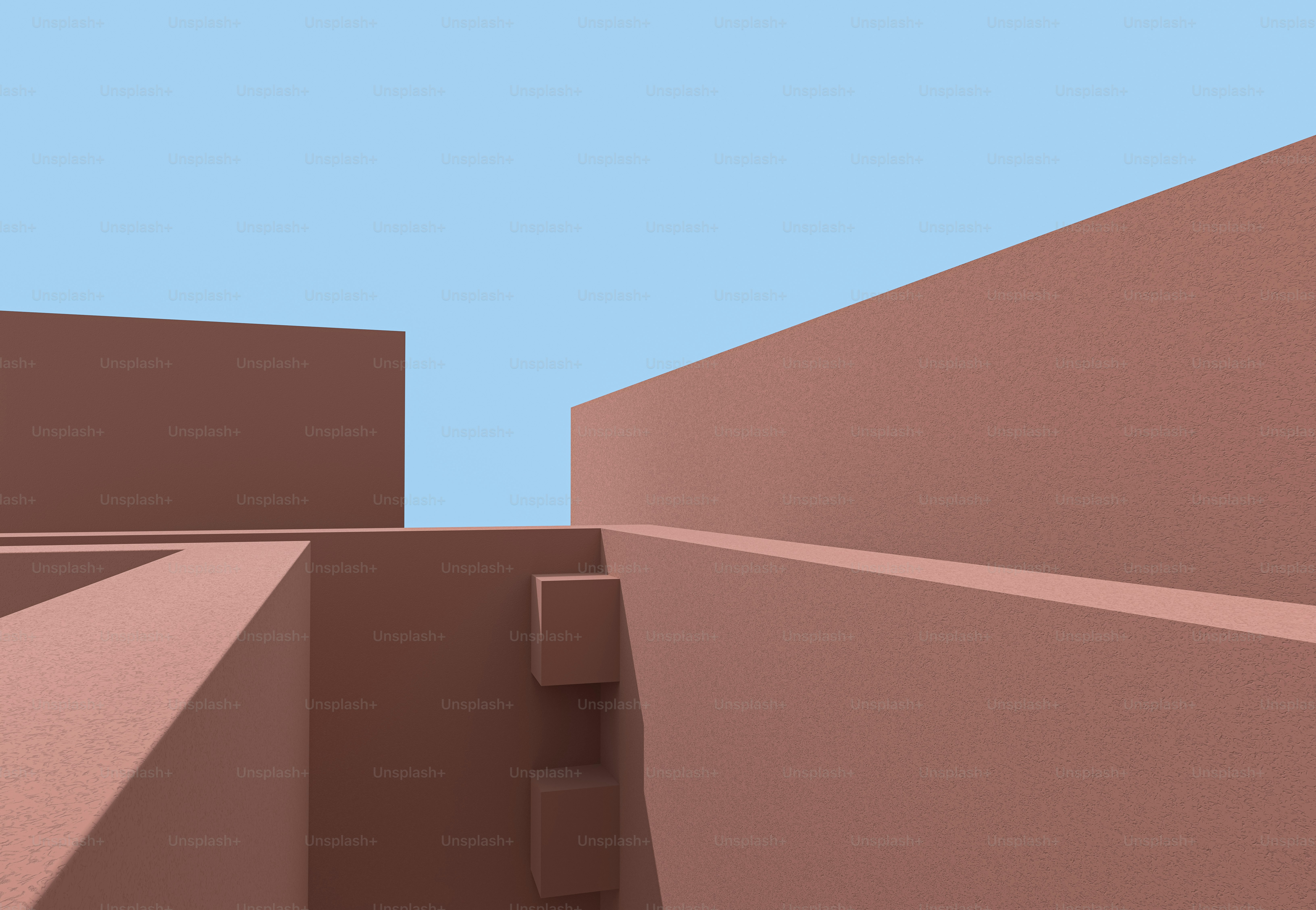 rendering 3D bangunan dengan latar belakang langit
