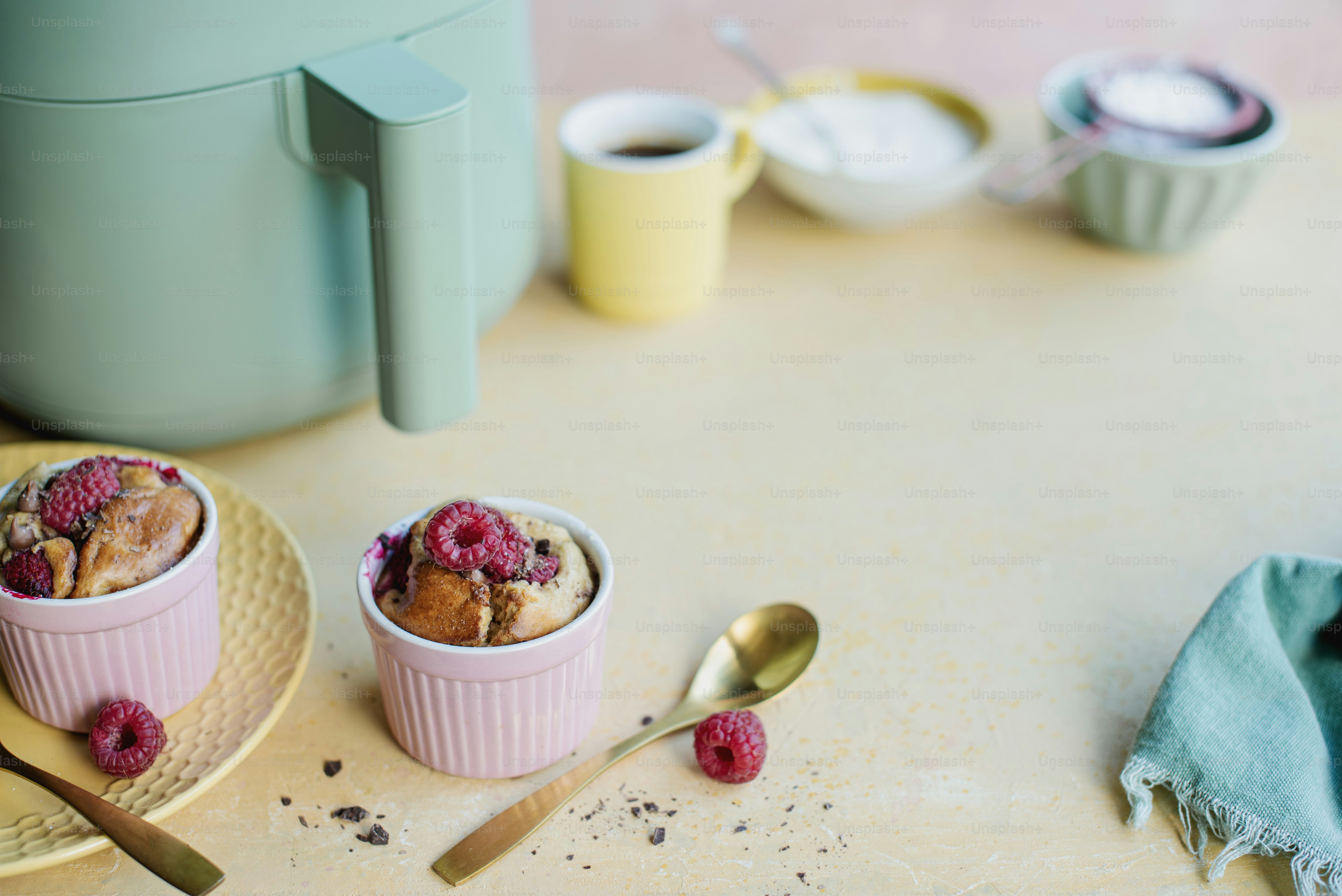 a couple of cups of food on a table