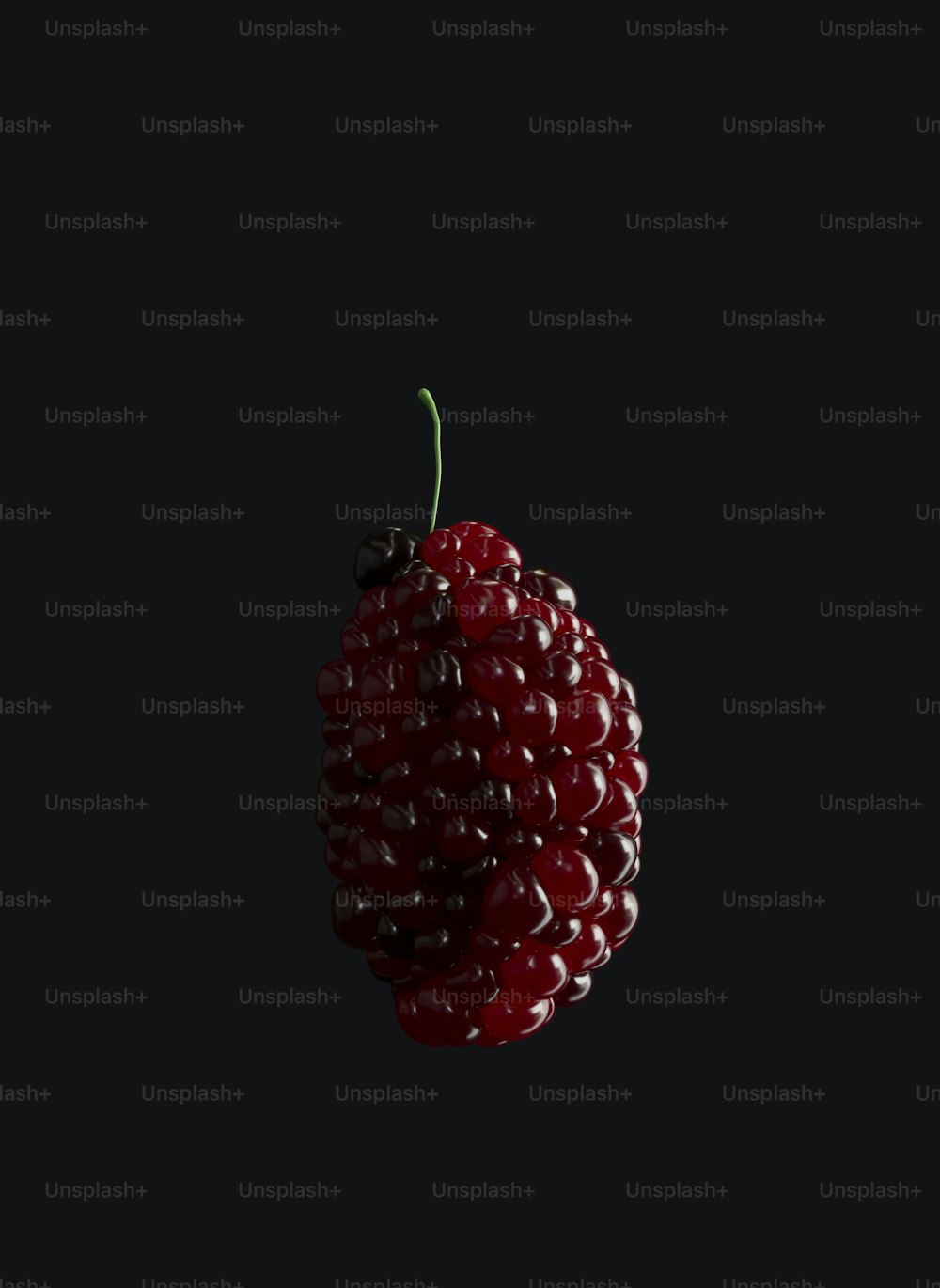 a close up of a raspberry on a black background