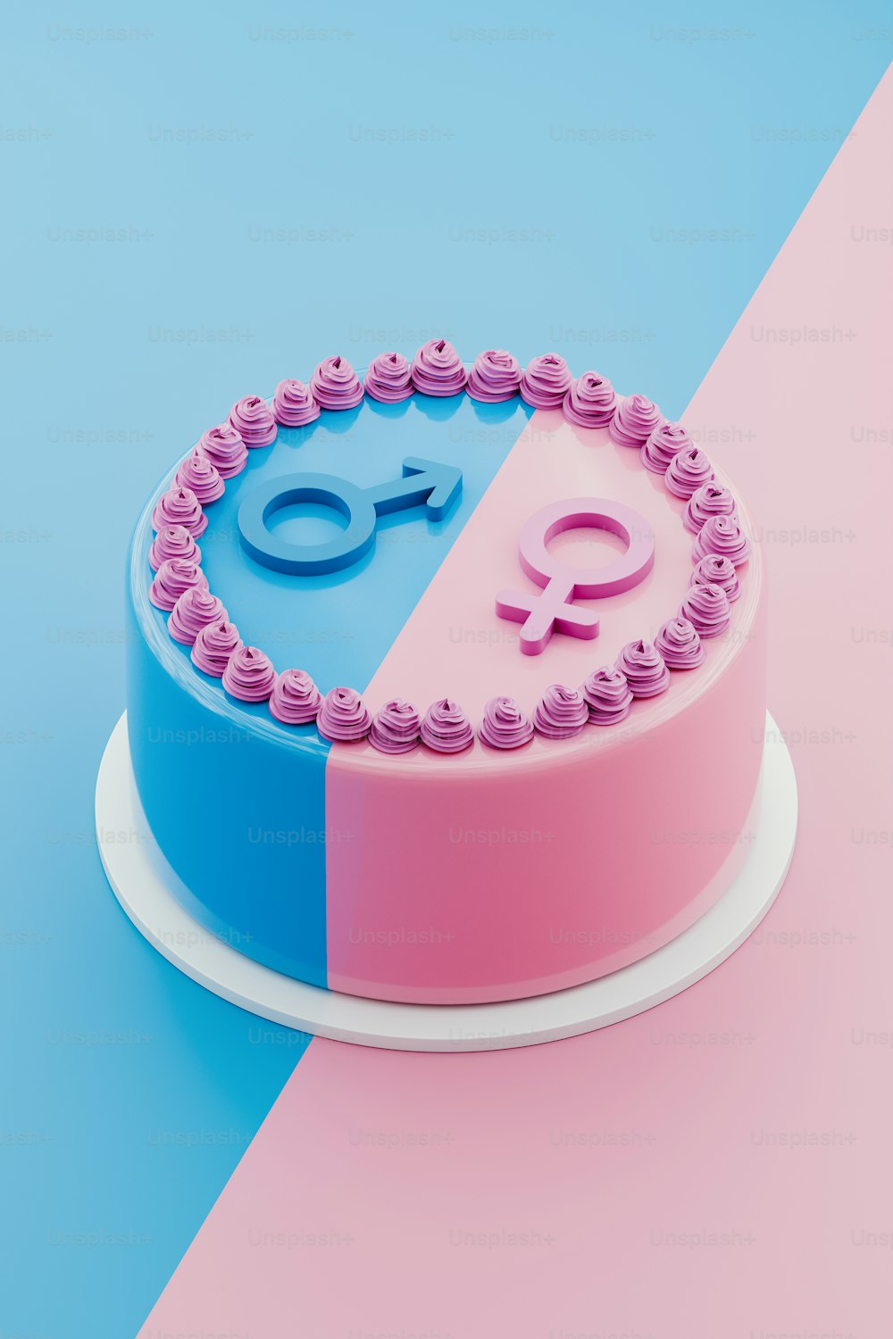un pastel con un glaseado rosa y azul encima