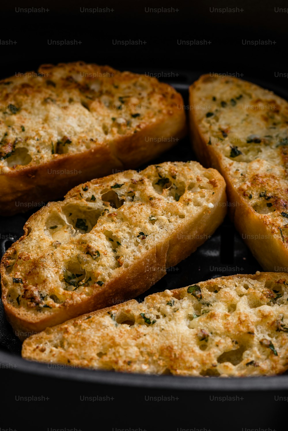 a close up of some bread in a pan
