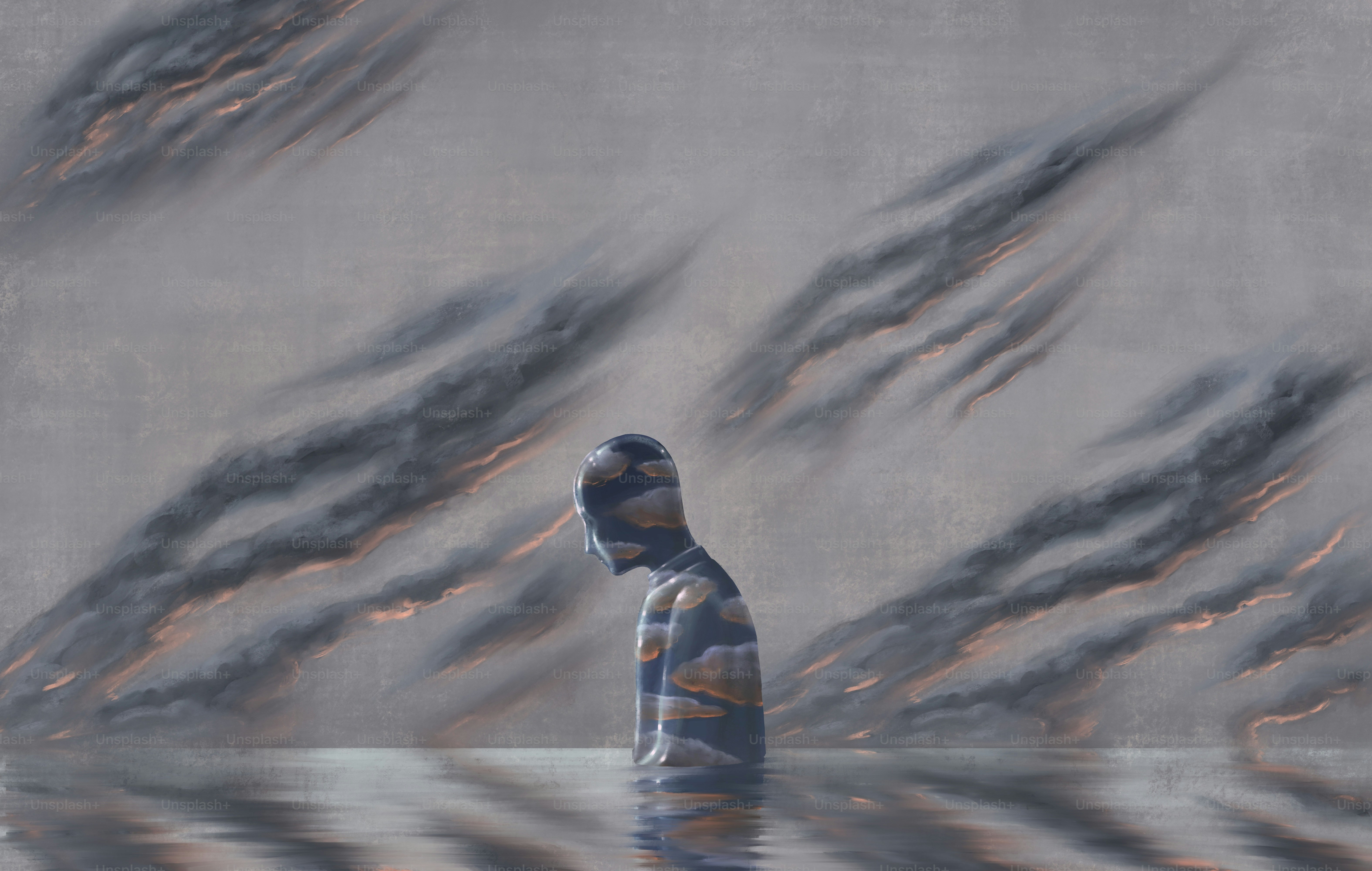 sadness loneliness depression mental health concept illustration painting