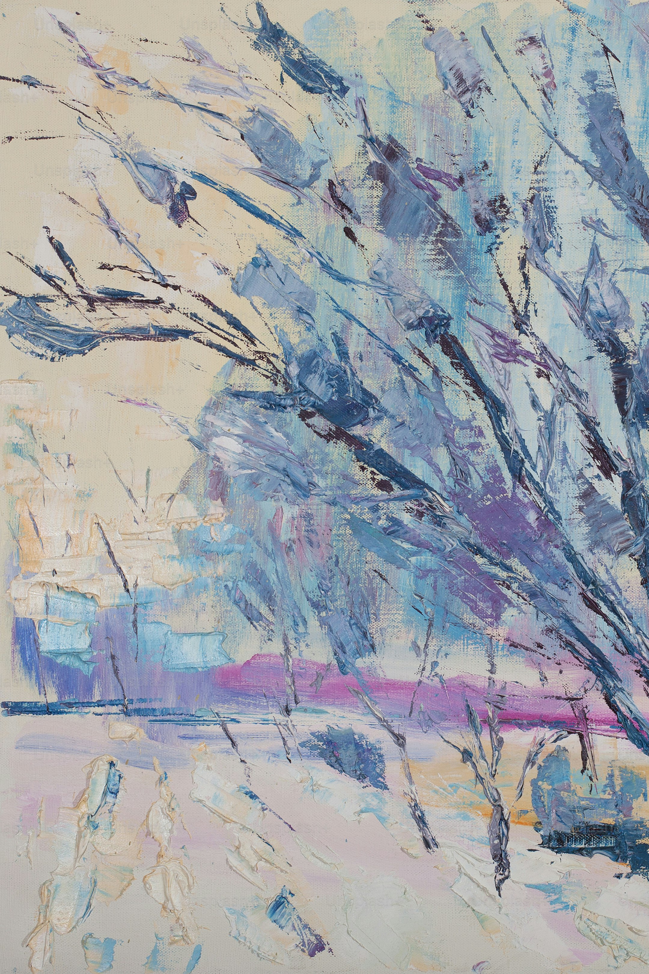 Landschaft mit Wintersonnenuntergang im Wald Leinwand Öl