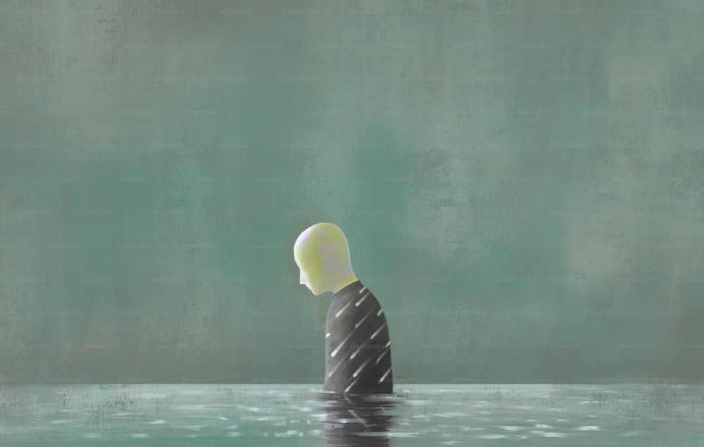 Sadness depression and loneliness concept, surreal painting , concept art