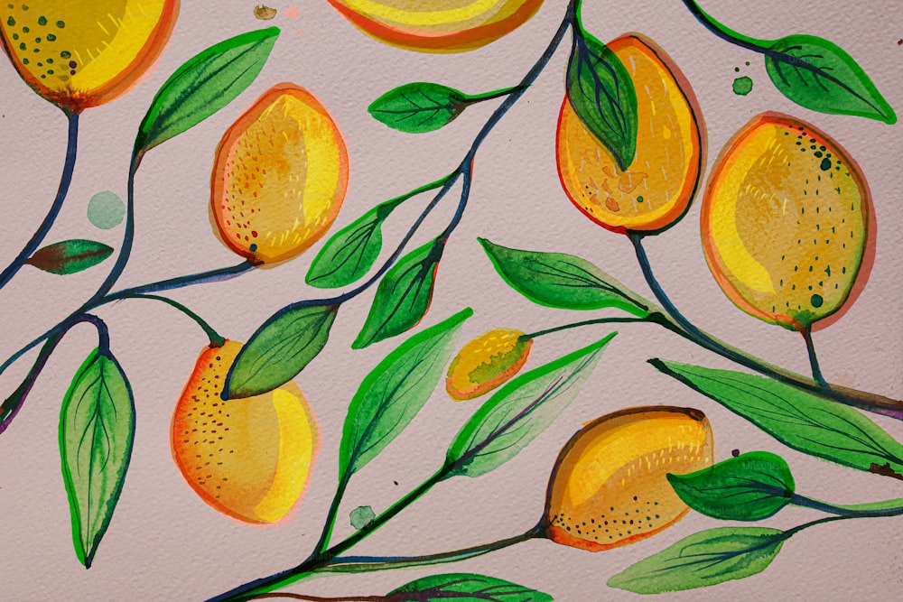Watercolor drawings with lemon tree motifs